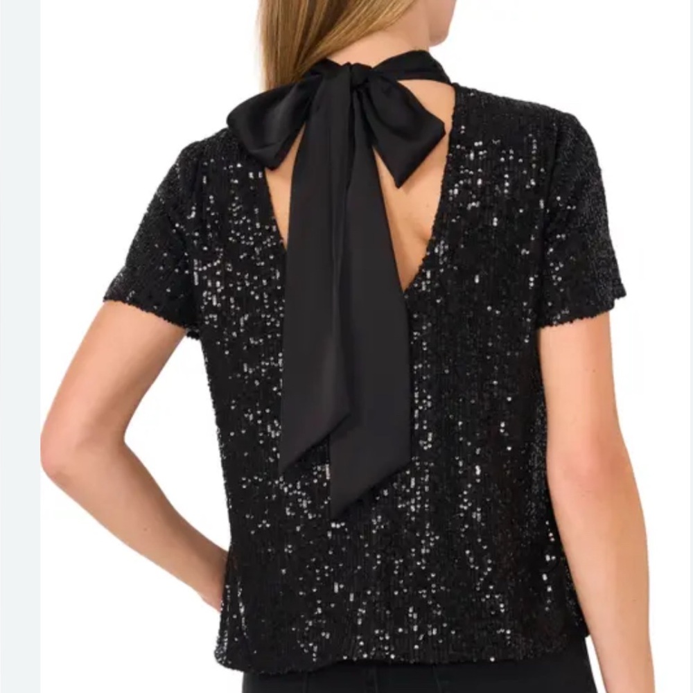 CeCe Black Sequin Blouse - Picture 3 of 10